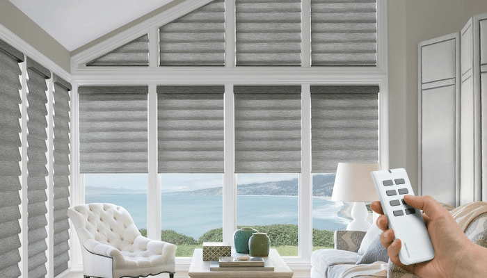 motorized blind in trapezoid window