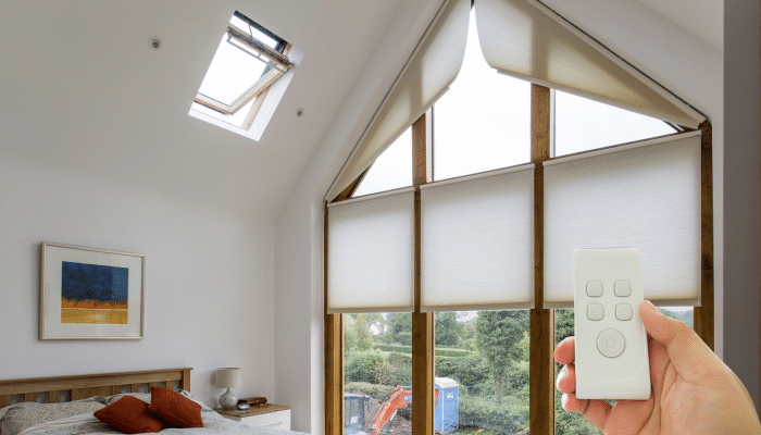 Motorized Shades in Trapezoid Window